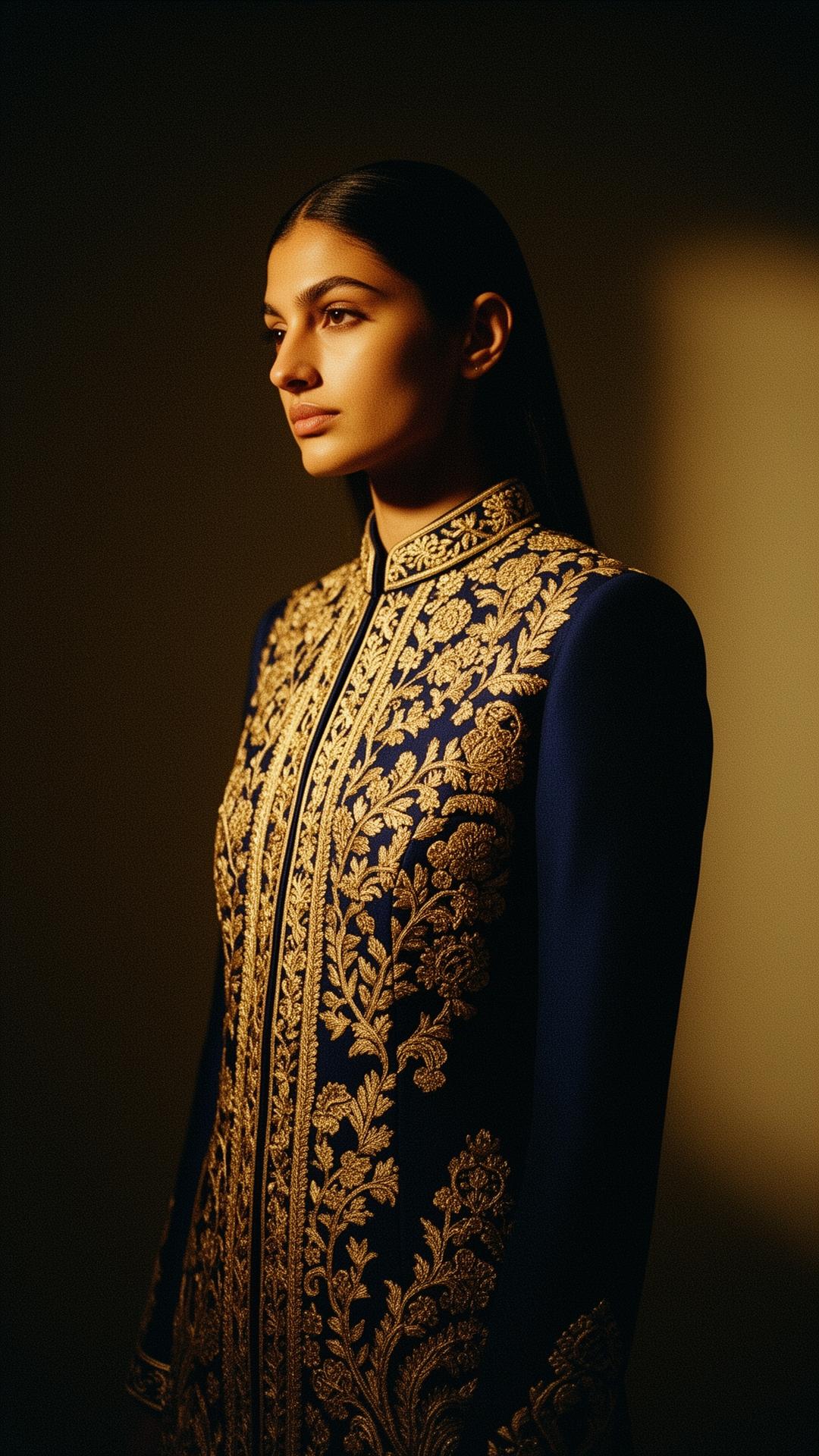 WDIF — Atelier portrait in deep navy and gold zari